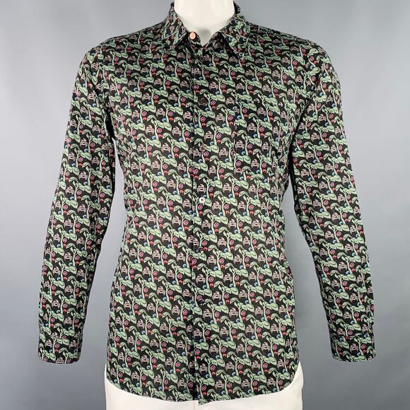 PS by PAUL SMITH Size L Black Green Trees Cotton One pocket Long Sleeve Shirt - Picture 1 of 8